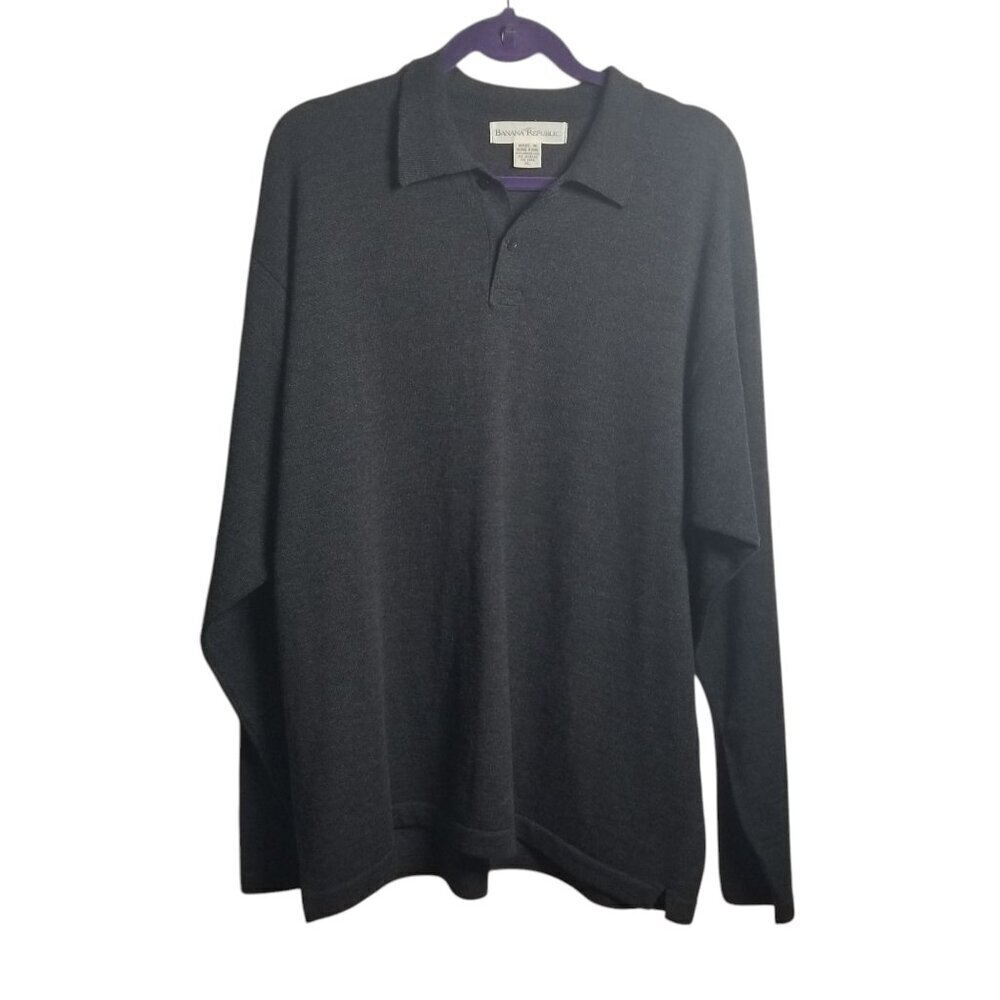 Banana Republic Dark Grey Merino Wool Men's Longsleeve Shirt Sz XL
